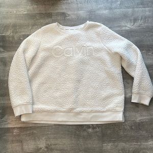 Calvin Klein cream fuzzy crew neck sweatshirt